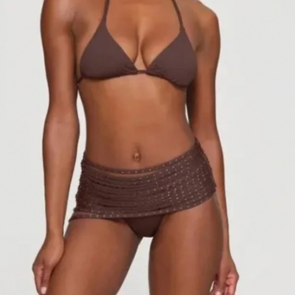 SKIMS Almond Rhinestone Swim Embellished Zip Up Belt- Gorgeous Suit Addition!!
